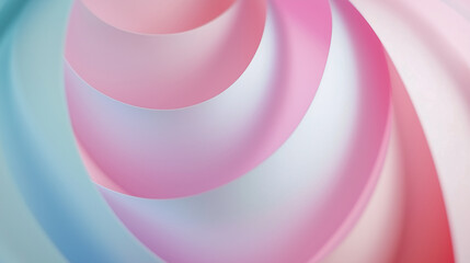 Obraz premium A close-up of abstract pastel-colored paper swirls, featuring soft gradients of pink, blue, and white in a delicate composition.