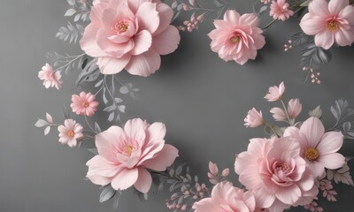 Soft pink floral swirls against a muted gray background,  ethereal,  pastel,  organic