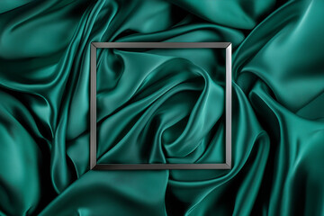Fototapeta premium Emerald Green Silk Drape with Silver Frame Mockup