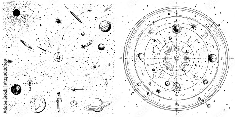 Poster exploration of a futuristic universe with holograms and intricate vfx designs in a cosmic setting