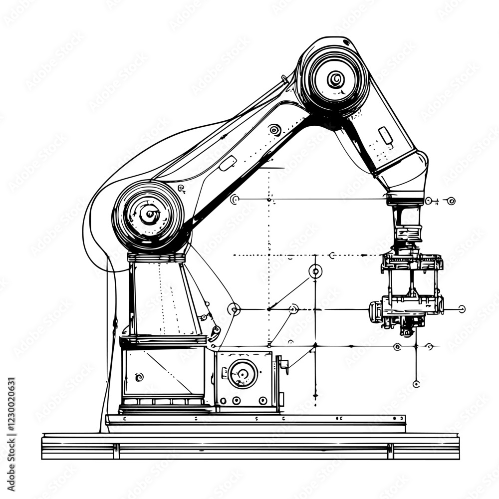 Poster robotic arm design illustrating advanced technology and engineering precision in a modern industrial