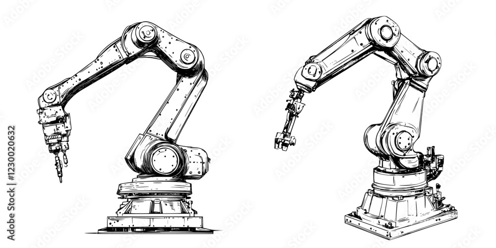 Poster robotic arms engaged in advanced assembly tasks in a futuristic industrial setting with vfx elements