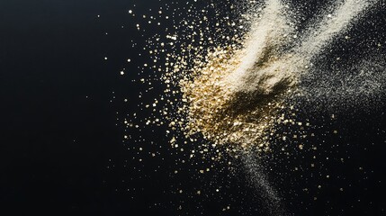 Fototapeta premium Golden powder explosion against dark backdrop
