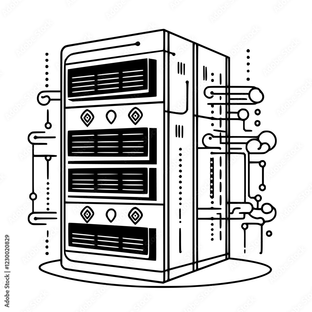 Poster futuristic server with holographic interfaces showcasing advanced data processing capabilities