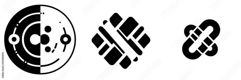 Poster abstract symbols represent futuristic concepts with vfx and hud elements in a digital setting