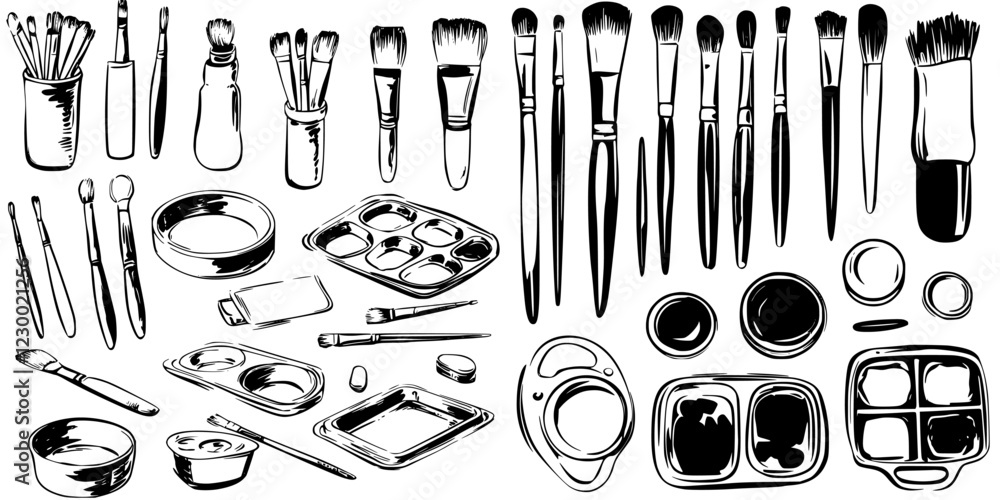 Aufkleber artistic tools arranged on a table for an inspired creative session in a studio setting