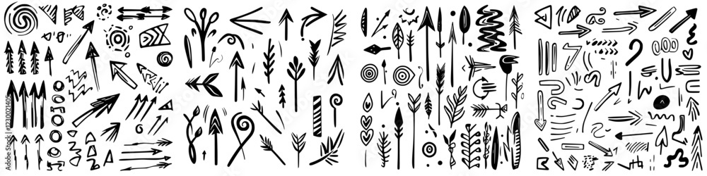Poster modern abstract patterns featuring arrows and symbols with a bold black and white design for futuris