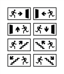 Naklejka premium Set of emergency exit signs, fire exit labels. Exit door sign set, emergency fire exit label