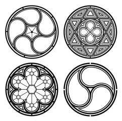 Set of silhouettes of cathedral round gothic windows © denisik11