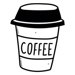 Hand drawn doodle disposable paper coffee cup on white background.