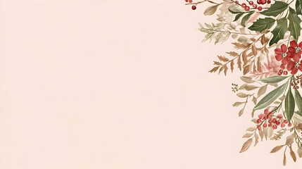 Pink floral border, winter design, greeting card