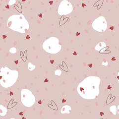 Seamless pattern with spots and hearts, vector illustration for Valentine's Day.