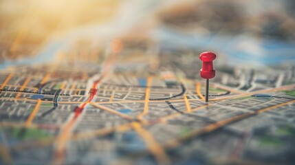 Red pin marking location on city map.