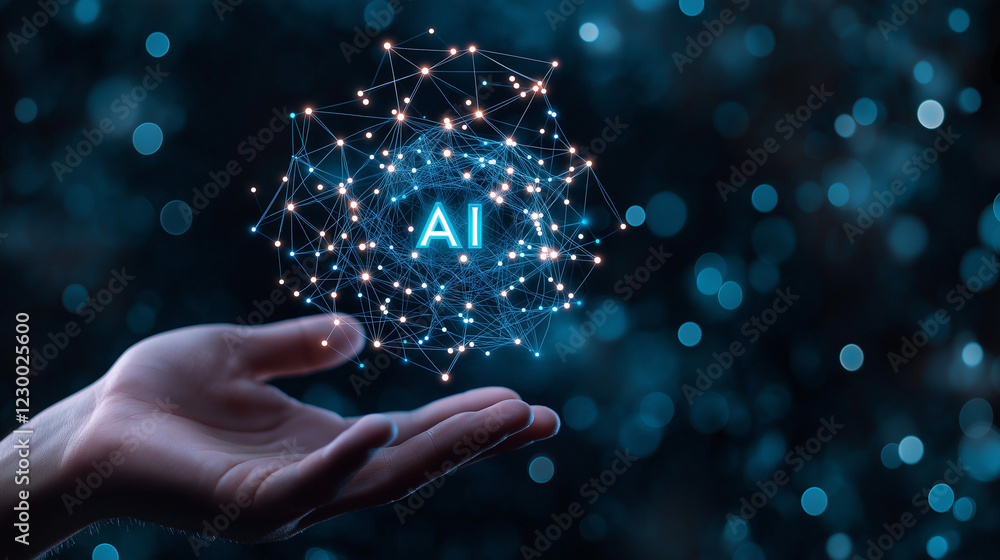 Aufkleber ai in the palm of your hand: a futuristic image depicting a glowing ai orb gently resting in an open
