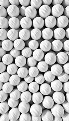 Monochrome pattern of golf balls in close-up