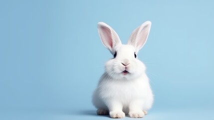 Obraz premium cute animal pet rabbit or bunny white color smiling and laughing isolated with copy space for easter background, rabbit, animal, pet, cute, fur, ear, mammal, background, celebration