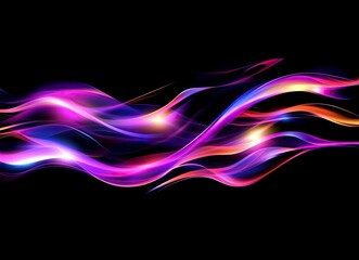 Fototapeta premium Abstract background with glowing lines and curves on a dark black background, neon light effect in a pink color, motion blur of the night sky, 