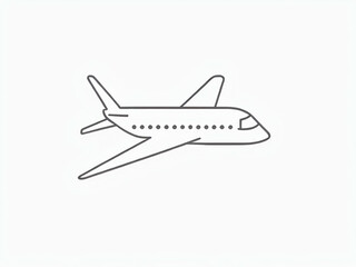 minimalist airplane icon line drawing, simple black and white airplane outline, airplane symbol with clean linear design, flight, travel, aviation, airline, aircraft, transportation, journey