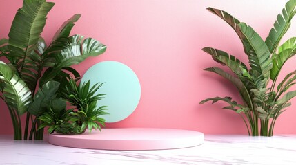 Modern Minimalist Studio Setup with Plants and Pink Background