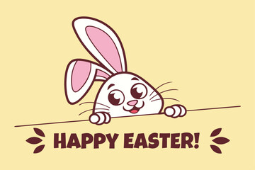 Fototapeta premium cute cartoon bunny peeking over a line with the text 