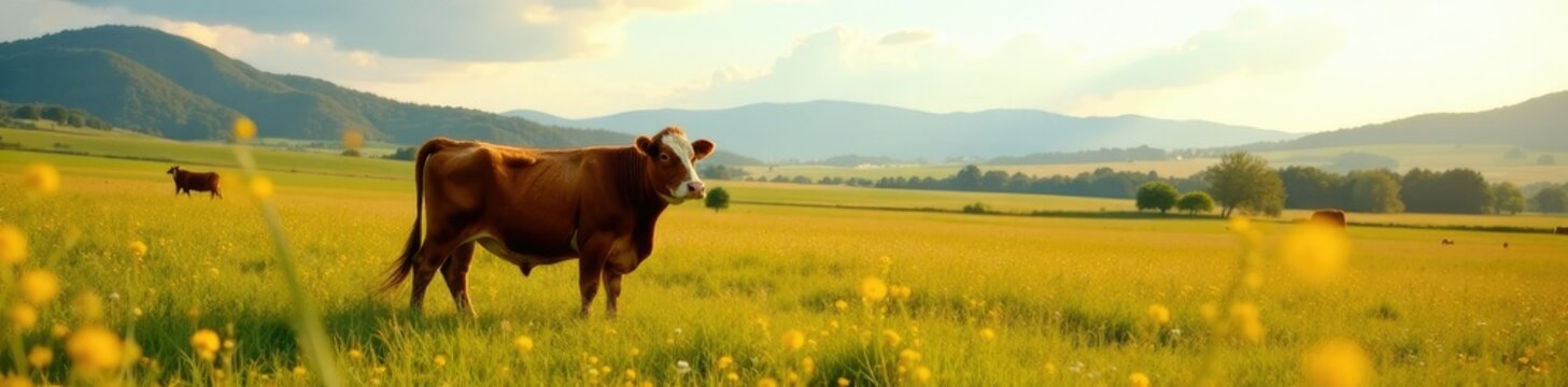 Jugo fresco del ganado Hereford en la estancia, naturaleza, pasturas
