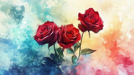 Red roses theme watercolor Triadic Color Scheme.