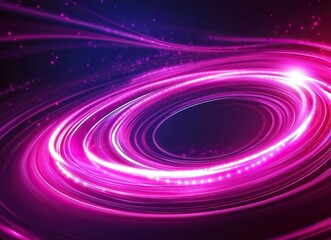 Abstract background with glowing lines and curves on a dark black background, neon light effect in a pink color, motion blur of the night sky, 