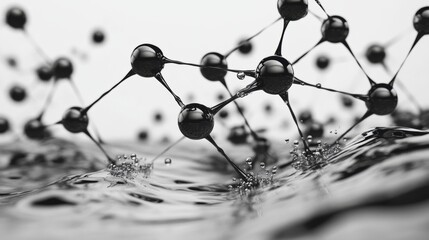Black and White Abstract Molecular Structure over Liquid Surface