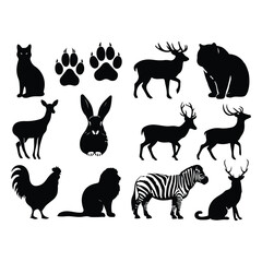 A silhouette of animals icons vector set on a white background	