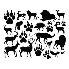 A silhouette of animals icons vector set on a white background	