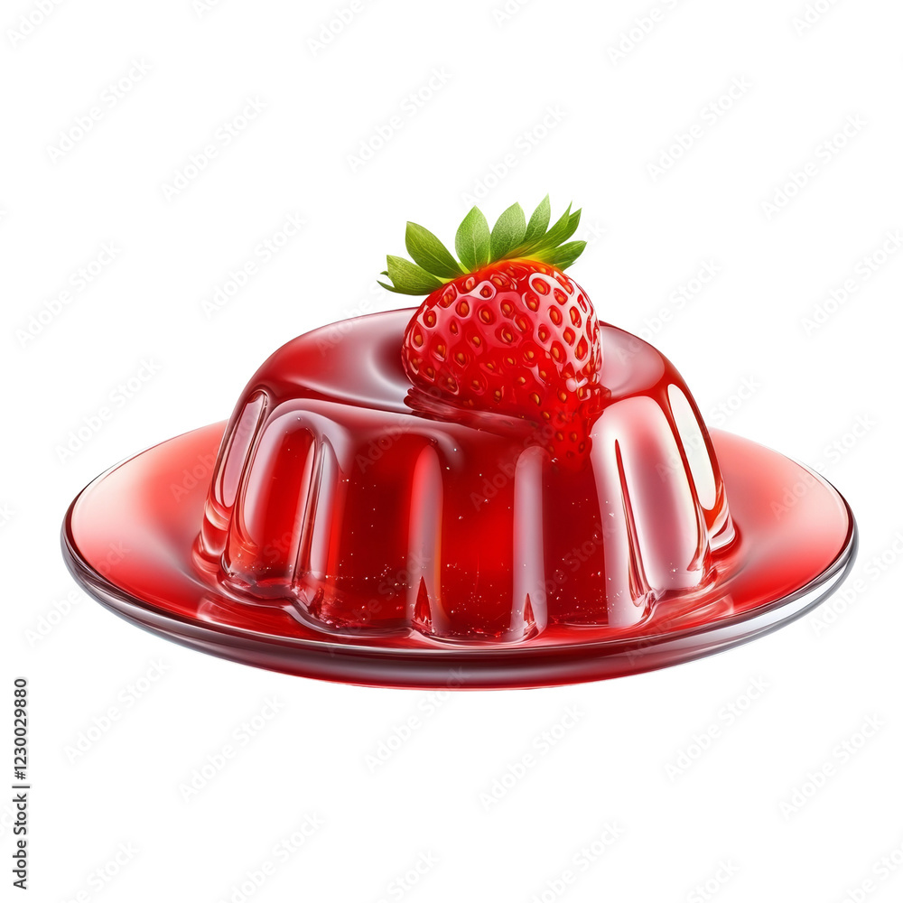 Aufkleber a vibrant red strawberry jelly dessert sits atop a matching red plate, creating a visually appealing