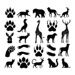 A silhouette of animals icons vector set on a white background	