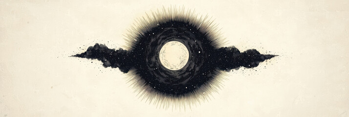 captivating galaxy themed radial engraving featuring central moon surrounded by dark clouds and radiating lines, evoking sense of cosmic wonder