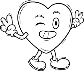 Cute Doodle Cartoon Heart Character Outline
