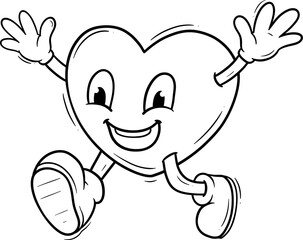 Cute Doodle Cartoon Heart Character Outline