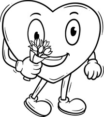 Cute Doodle Cartoon Heart Character Outline
