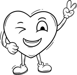 Cute Doodle Cartoon Heart Character Outline