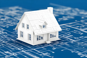 House model on blueprints, planning design