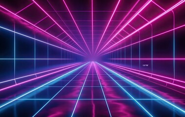 Abstract background with neon rays, glowing lines, and light effects. Vector illustration of futuristic glow in a dark room or dance club interior design.