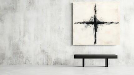 Naklejka premium Minimalist Abstract Harmony, a serene artwork on a simple wall, showcasing balance and tranquility through clean lines and subtle forms