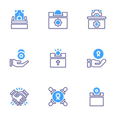 Charity icon set. Bold line style. Duotone colors. Editable stroke. alms, help, charity, ngo, donation