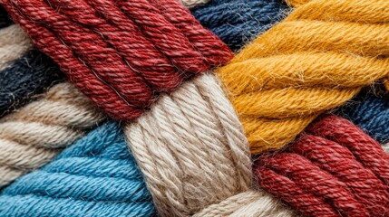 Culture integration Design. Textured ropes in vibrant colors intertwined together.