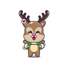 deer mascot cartoon character vector illustration playing hula hoop.