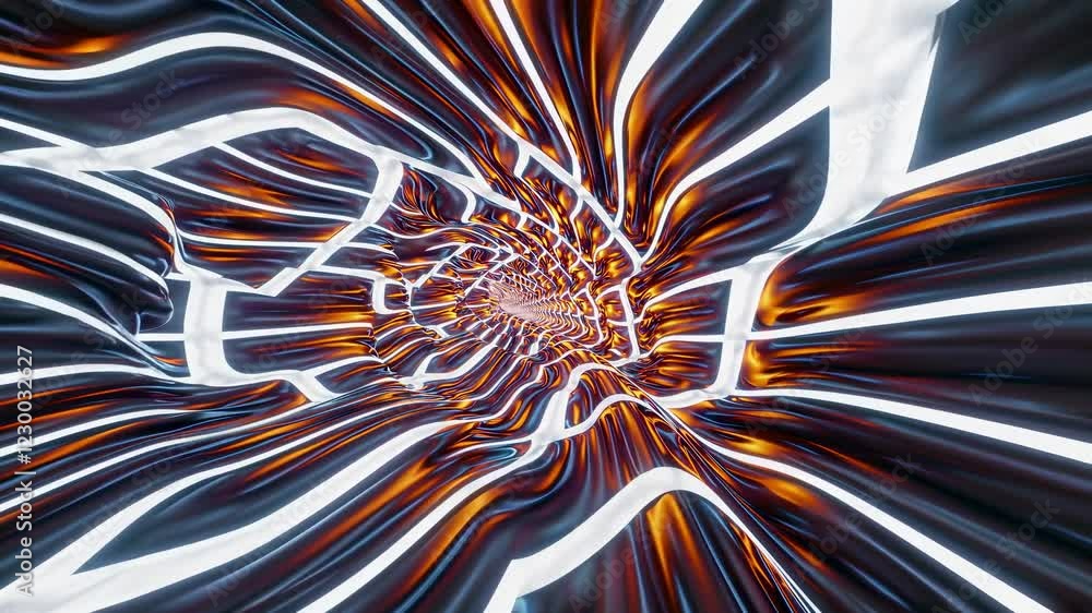 Poster bright neon lights illuminate a futuristic tunnel, creating a mesmerizing swirling vortex that draws