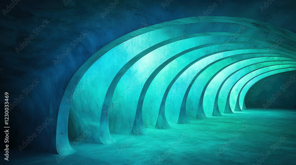 Poster luminous underwater bridge with translucent structure and ethereal ambience