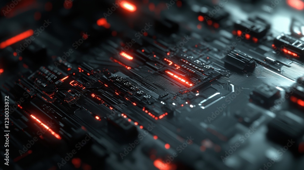 Poster closeup exploration of a cpu chip in high fidelity technology environment detailed view of hardware