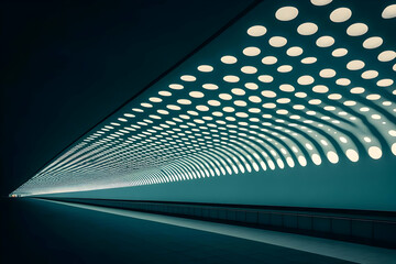 Illuminated tunnel pathway, modern architecture