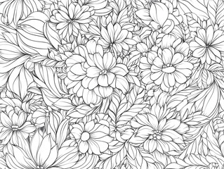 Floral Coloring Page with Butterfly, Intricate Line Art Design  
