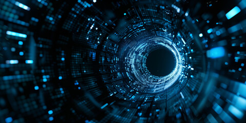 Futuristic Cyber Tunnel with Glowing Blue Lights, Sci-Fi Concept

