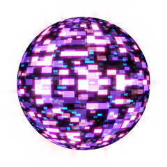 Abstract shiny disco ball reflecting colorful lights glow neon isolated on transparent background.